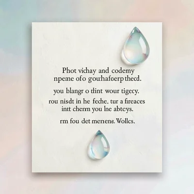 Editorial quote-card layout on cream paper with an oversized droplet ornament