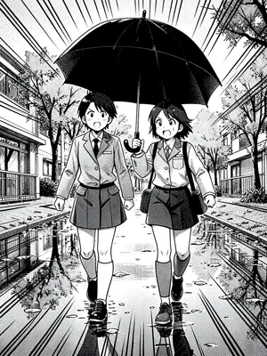 Friends sharing umbrella