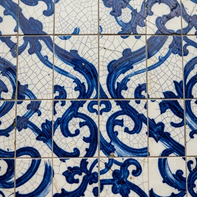 Single Tile Macro — Glaze Crazing and Cobalt Brushstroke