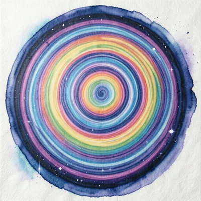 Suminagashi marble in full rainbow spectrum inks, concentric ripples, water surf