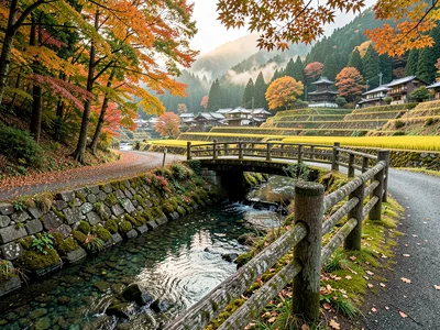 Stone Bridge Over Autumn Stream