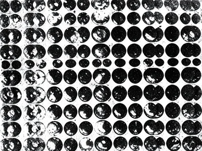 Photocopy of bubble wrap, circular cells rendered as black rings on white, pop a