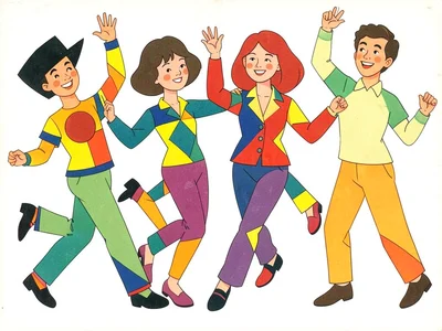 Children dancing in geometric costumes