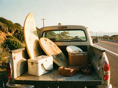 Surf road trip pickup truck