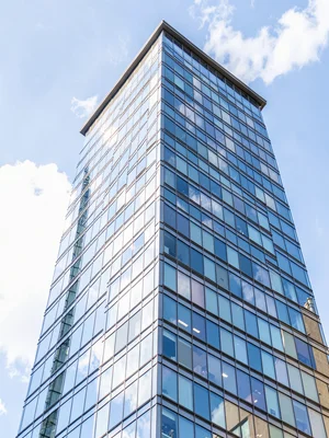 Window grid on glass tower