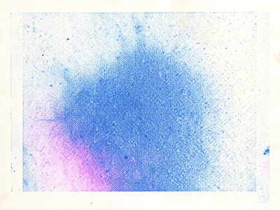 Risograph printed noise texture, random speckle pattern in medium blue on off-wh
