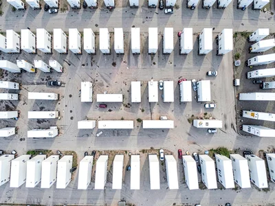 RV storage facility, white rectangles in dense arrangement