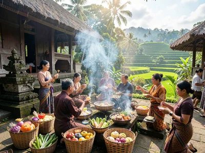 Morning ceremony smoke in compound