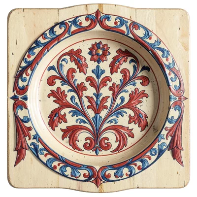 Scandinavian rosemaling illustration, a butter mold with decorative flora patter