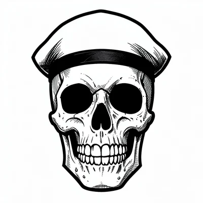 Traditional tattoo flash illustration, Skull wearing a sailor cap, front view , 