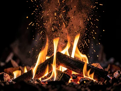 Ember dust rising as orange sparks