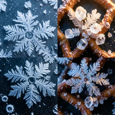 Salt crystal formation on pretzel surface, cubic halite crystals catching light