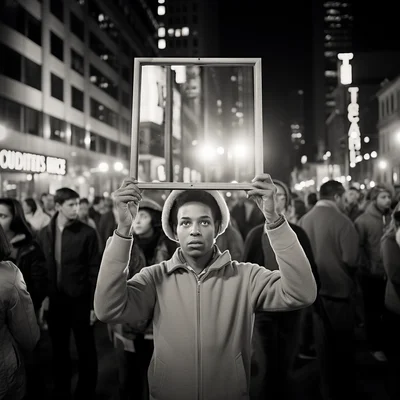 Street photo in the style of Vivian Maier Demonstrato