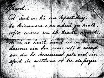 Handwritten letter photocopied to illegibility, cursive dissolving into grain, e