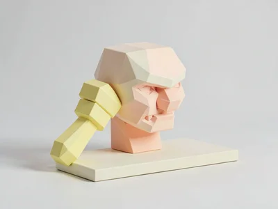 Blocky peach lowpoly war hammer with a chunky cream head and butter-yellow handl