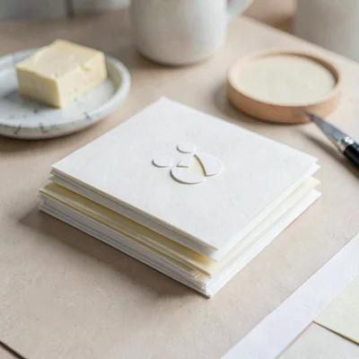 Paper-metaphor hero of layered folded paper papers stacked on a paper desk, soft