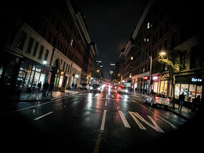 Night city intersection tilted