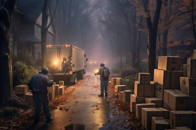 Gregory crewdson photo of amazon delivery workers. de