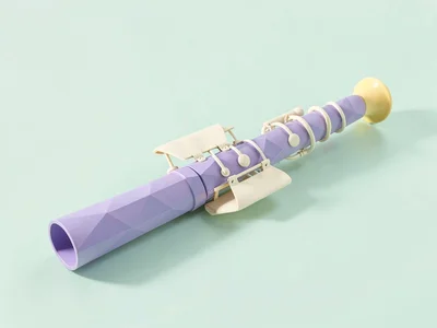 Slim lavender lowpoly flute lying flat with cream key flaps and a butter-yellow
