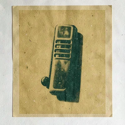 Bram-screenpress flyer of a halftone harmonica and music note in mustard and for