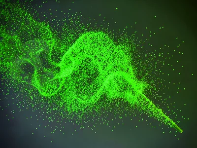 Fresh cut grass rendered as bright green spray of fine particles
