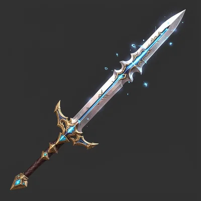 Fantasy weapon illustration, a musical blade that sings when swung, tuning fork 