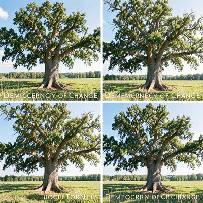 Four seasons of same oak tree, quadrant composite, the democracy of change