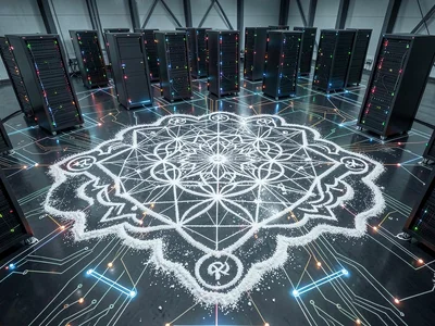 Server farm floor plan using kolam symmetry, racks as pattern elements