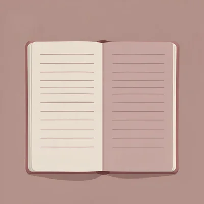 Flat-vector composition of a notebook unfolded into a perfect cross, dusty rose