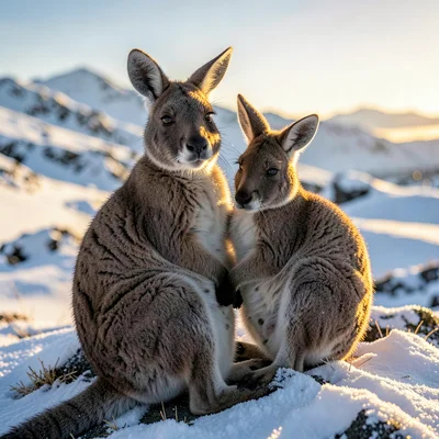 Tasmanian angular sub-Antarctic light, extreme raking shadows, Wallaby mother wi