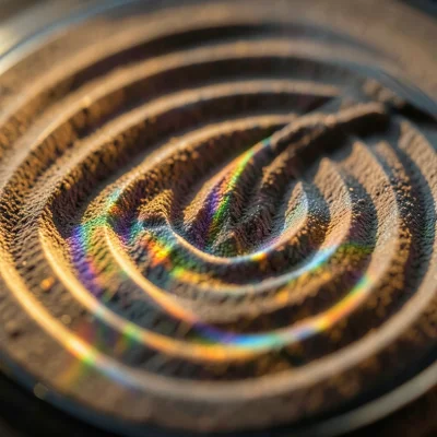 Vinyl groove under electron microscope, individual groove wall undulations visib