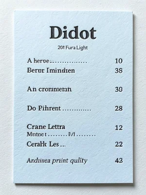 A menu card with restaurant name in 24pt Didot at top, four courses listed in 10