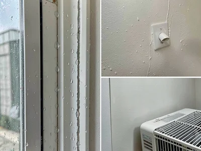 Air conditioning doorway, visible moisture boundary, relief visible as line