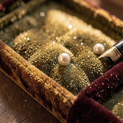 Mineral-cut macro of a velvet pen tray with crushed pile catching opposing highl