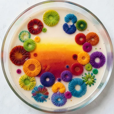 Agar art resembling summer sunset, microbial pigments in warm gradient