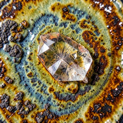 Crystalline glaze with massive zinc silicate crystal, single crystal spanning ce