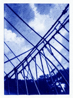 A suspension bridge cable detail showing the individual wire bundles