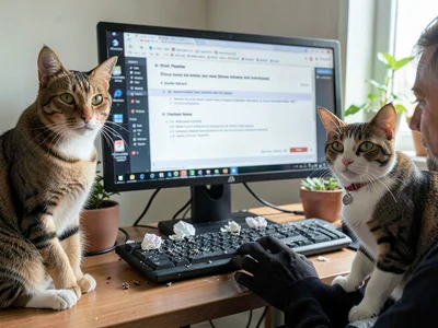Cat Bookends Flanking Monitor