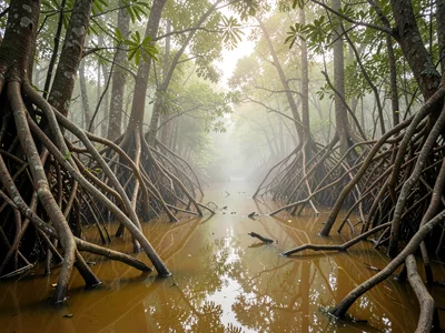 Root System in Dawn Estuary Mist