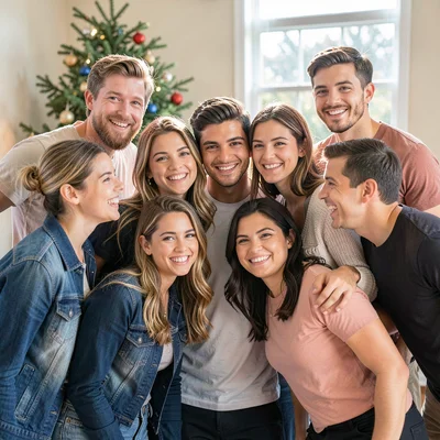 Group of friends in tight circle, all visible
