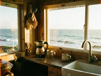 Coastal shack morning coffee