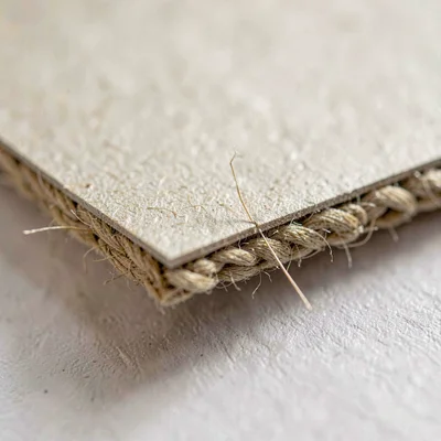Macro of paper grain meeting woven fiber along a sample edge