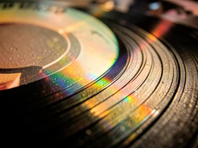 Picture disc cross-section detail, printed image visible through semi-transparen