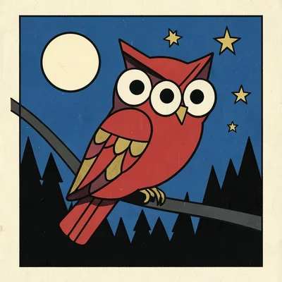 Geometric Owl Under the Moon