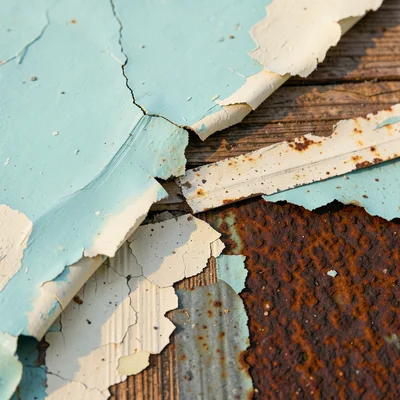 Clean edge paint failure where a repair tape was removed, sharp geometric line b