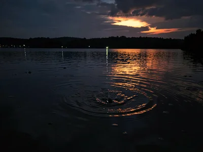 Last light on water surface before dark