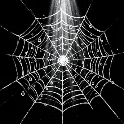 Spider web dew scratchboard