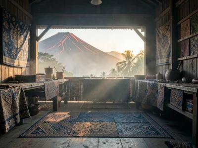 Volcanic haze light on batik workshop