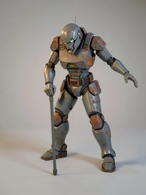 Resting weight on a slim cane-like baton, the recon-pilot bows the helmet forwar
