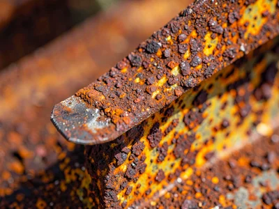 Farm equipment blade with rust, cutting edge dulled by time